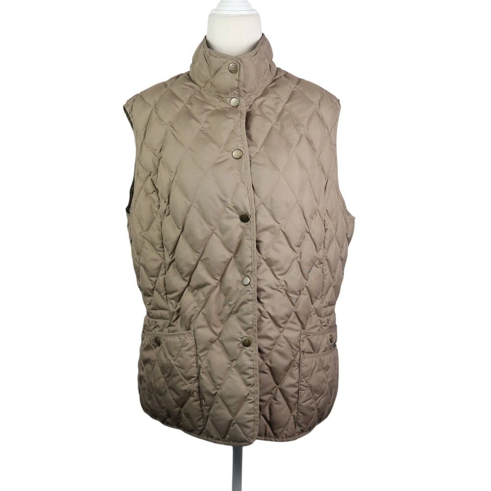 Eddie Bauer Taupe Tan Quilted Goose Down Fill Vest Womens XL
